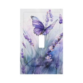 Nadoabtm Decorative Light Switch Cover Plate Watercolor Purple Butterfly Lavender 1 Gang Single Toggle Wall Plate Electrical Outlet Covers Decorate Switch Plate Cover For Home Bedroom Decor