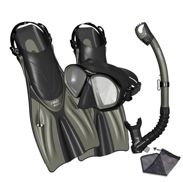 Promate Spectrum Snorkeling Fins Mask Snorkel Set, Bk/Titanium, MLXL