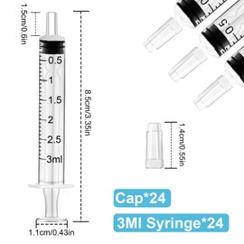 HXC 3ml Syringes 24 Pack Colostrum Syringe with Cap Plastic Syringes Sterile Dosing Syringe for Measuring, Syringe Individual Package for Labs,Pets Feeding Small Syringe for Oil or Glue