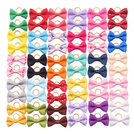 YAKA 60PCS (30 Paris) Cute Puppy Dog Small Bowknot Hair Bows with Rubber Bands Handmade Hair Accessories Bow Pet Grooming Products(Mix Colors)