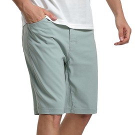 YueYangHe - Pantalones cortos de golf para hombre, de 9.5 pulgadas, estilo casual, con parte delantera, plana, híbridos, secado rápido, para senderismo, viajes, con bolsillos, Verde juvenil, 32