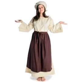 HEMAD Medieval apron Repanse made of cotton, brown, red, green, beige, white, LARP, brown