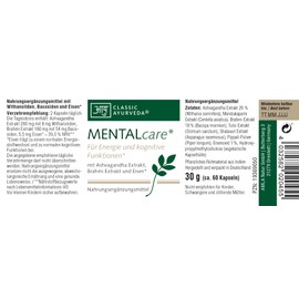Classic Ayurveda - MENTALcare* (capsules) - 30 g (approx. 60 capsules) - For energy and cognitive functions* with ashvagandha extract, brahmi and iron*