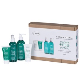 Ziaja Manuka Tree Reinigungsset, 4 Produkte, tägliche Routine gegen Akne, inklusive Reinigungsgel, Gesichtswasser, Tag- und Nachtcreme