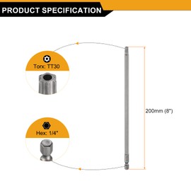 HARFINGTON 5pcs TT30 Security Torx Head Screwdriver Bit 8" (200mm) Long 1/4" Hex Shank Magnetic Tamper Proof 6 Point Star Screw Driver Drill Bits S2 Steel Hole Tip Industrial Power Tools