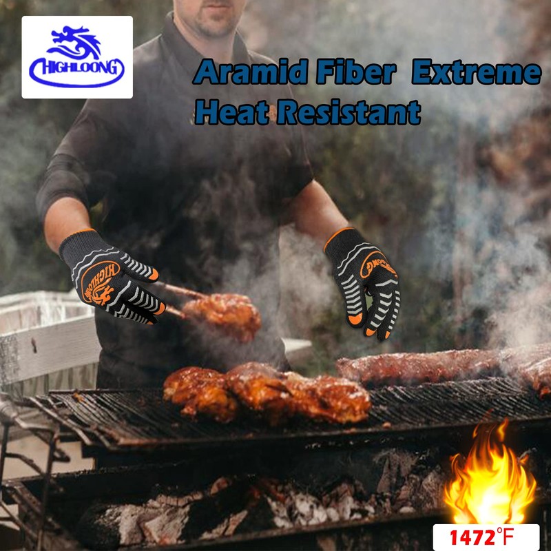 BBQ Gloves, Oven Gloves 1472℉ Heat Resistant Gloves for Grilling,