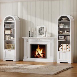 HOOBRO Arched Bookshelf with File Drawer, 71" Tall Narrow Bookcase for Small Spaces, 6-Tier Arched Bookcase with Storage and Adjustable Shelves, Farmhouse Bookshelf for Living Room, Office, White