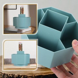 Desk Organizer, 360- Degree Rotating Pen Pencil Holder, Art Supply Pencil Organizer Plastic Spinning Desktop Storage for Pen, Colored Pencil, Crayon (Blue)