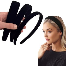 Pack of 3 Gold Velvet Headbands for Women, Black, Simple Headband for Girls, Wide, Medium and Thin Headband