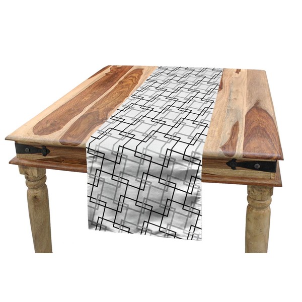 ABAKUHAUS Geometric Table Runner, Intersecting Squares, Dining Room Kitchen Rectangular