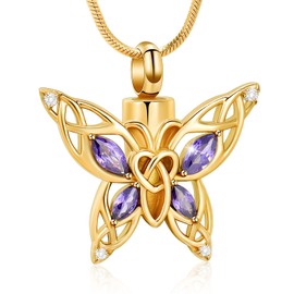 AIWENXI Butterfly Urn Necklace for Ashes Cremation Jewellery for Women Crystal Memorial Pendant Human Pet Ash Holder Keepsake Gift