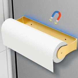 Magnetic Paper Towel Holder, Stainless Steel Paper Towel Holder with Strong Magnetic for Kitchen Fridge Grill, Wall Mount, Gold