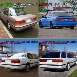 USR 92-93 Accord Tail Lights - JDM Style Red/Clear Rear Tail Lamps Set (Left + Right) Compatible with 1992-1993 Honda Accord Sedan (4 Pieces, Inner + Out)