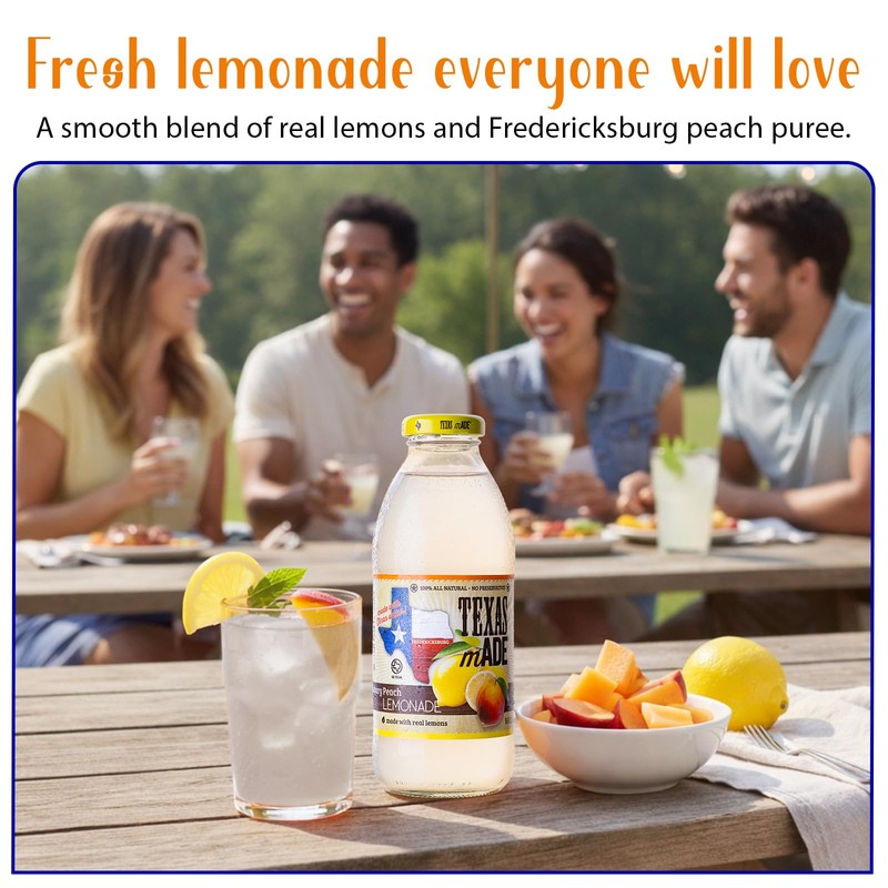 Texas mADE Fredericksburg Peach Lemonade, Lemonade Made with Pure Cane