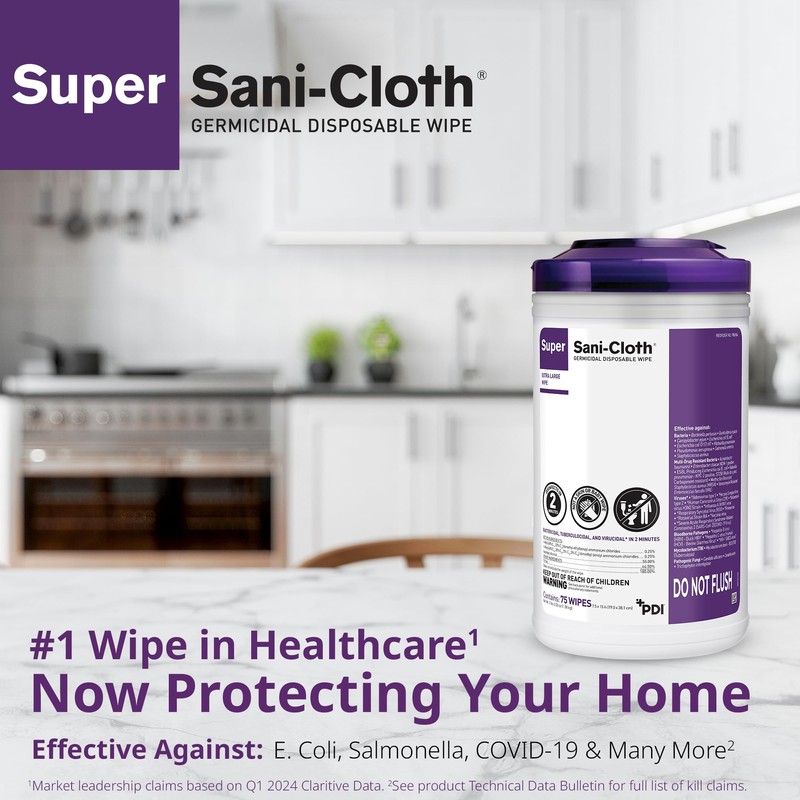 Super Sani-Cloth Germicidal Disposable Wipe, Hospital-Grade Disinfection, Purple Top, 1