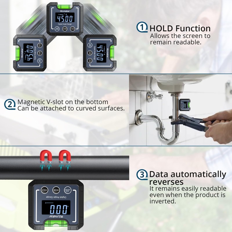 ALLmeter Digital Angle Gauge,0.05° High Precision Inclinometer with Magnetic Base