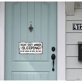 Night Shift Worker Sleeping Do Not Knock Or Ring The Bell Wall Decor Sign, Printed Wood Plaque Sign Wall Hanging, Funny Day Sleeper Sign, Decor Wall Art Sign 12" x 6"