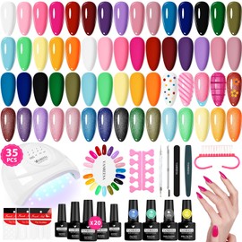 VANREESA Gel Nail Polish Kit with U V Light 35 Pcs Gel Polish Nail Set 20 Must-have Colors Nail Polish Set + Base Coat and 3 Effects Top Coat Manicure Tools Beginners Nail Kit Gifts for Women Girls