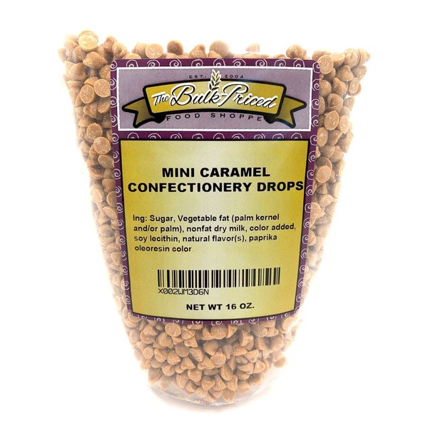 Mini Caramel Confectionery Drops, Bulk Size, Baking Chips (1 lb. Resealable Zip Lock Stand Up Bag)