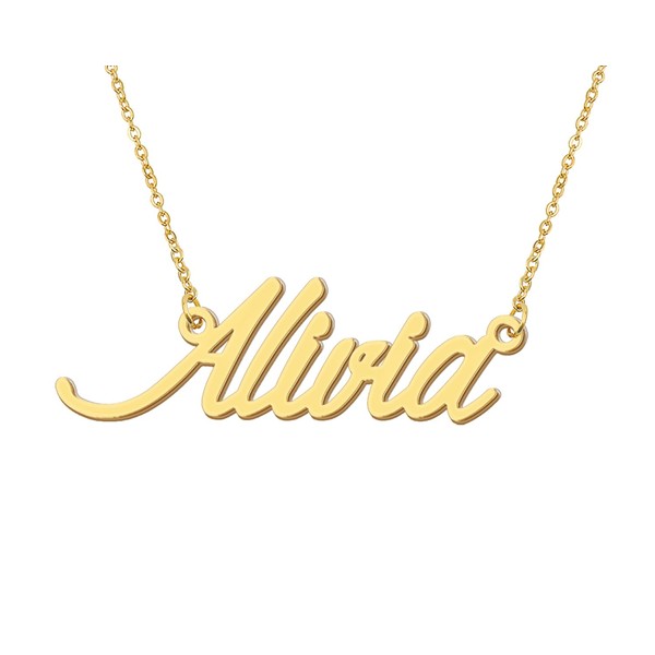 Aoloshow 18k Gold Plated Alivia Name Initial Necklace Stainless Steel