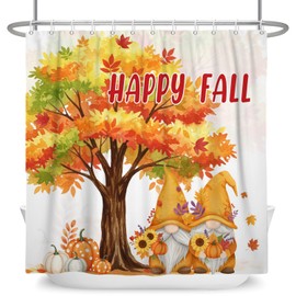 OFILA Fall Shower Curtain for Bathroom Autumn Tree Pumpkin Falling Leaves Cute Gnome Sunflower Farmhouse Aesthetic Pattern Shower Curtains Waterproof Polyester Fabric Decorative 71×71 Inch