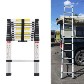 10.5 Feet Telescoping Extension Ladder Aluminum for Attic Loft Home Office RV Light Weight Multi Function Retractable Stepladder Anti Slip Rubber Feet