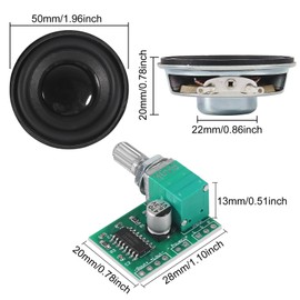 2pcs 1.96inch/50mm 5W 4 Ohm Audio Stereo Speaker Round Loudspeaker with 2PCS 3Wx2 DC 5V Digital Amplifier PAM8403 Amp Module for Arduino DIY Replacement