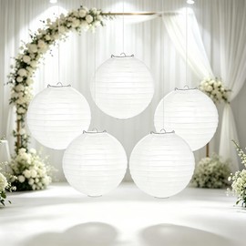 5 Pack 12 Inch White Round Paper Lanterns Chinese Japanese Style