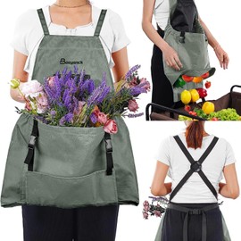 Basysnck Gardening Apron, Garden Apron with Pockets for Women and Men, Farm Apron for Harvesting Picking Weeding (Grey)