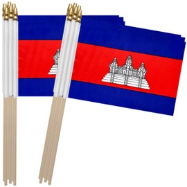TSMD Cambodia Stick Flag Cambodian Small Mini Hand Held Flags,5x8 Inch,12 Pack