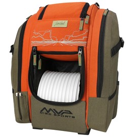 MVP Disc Sports James Conrad Voyager Slim Backpack Disc Golf Bag (Olive/Orange)