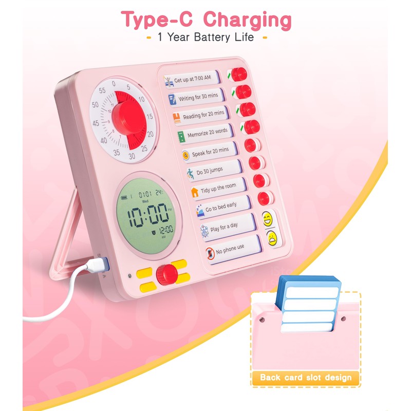 3-in-1 Visual Timer Task Timer with Chore Chart Board, ADHD