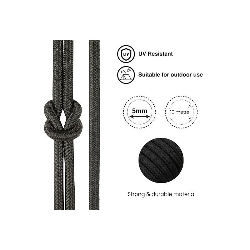 Premium Quality Cord -Strand Cord - Black Rope (5mm x