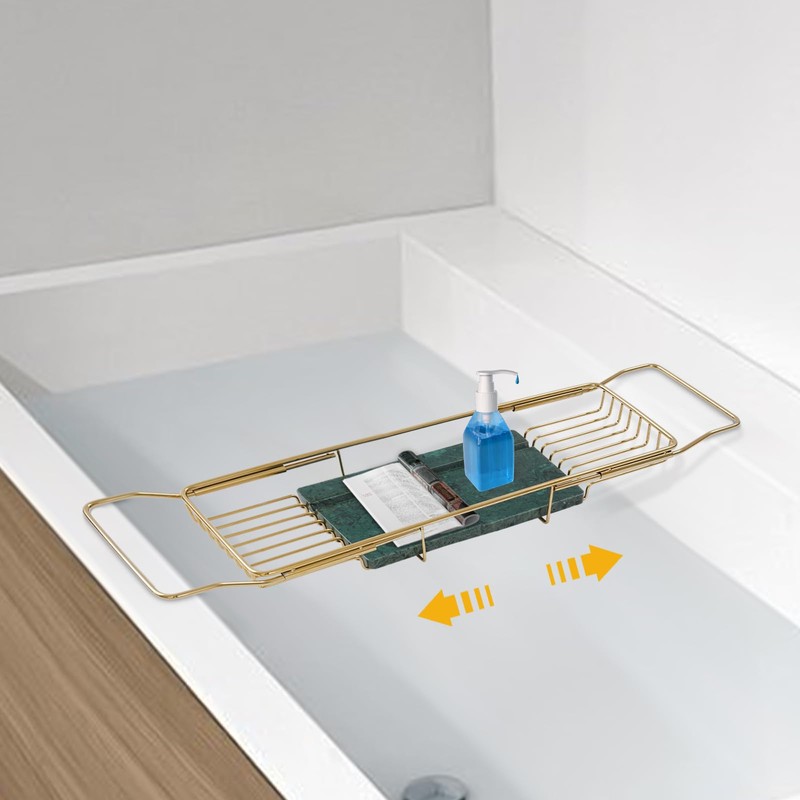 DDBESSIC Stainless Steel Bathtub Tray, Expandable Marble Bath Tray for