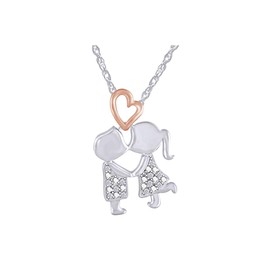 Aria Jewels 14k Two Tone Gold Over Sterling Silver Diamond Accent Boy Kiss Girl Heart Pendant w/ 18" Chain