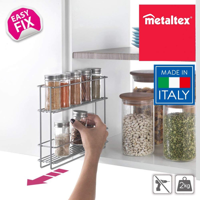 Metaltex Sliding Spice Rack + EasyFix System, Polytherm Metallic, Silver,