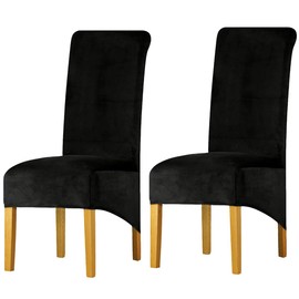 LANSHENG Velvet Dining Chair Covers, Stretch Large Chair Seat Protector Slipcovers Set of 2, Washable Removable Kitchen Chair Covers for Dining Room (Black, Set of 2)