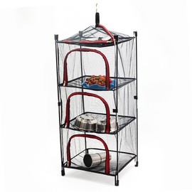 3 Layer Hanging Mesh Rack Foldable Multifunction Portable Foldable Drying Net for Vegetables Flowers Red