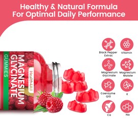 Magnesium Glycinate Gummies 1000mg, High Absorption Sugar Free Magnesium Potassium Supplement for Relaxation, Stress Relief, and Sleep Support for Adults & Kids - 90 Raspberry Gummies