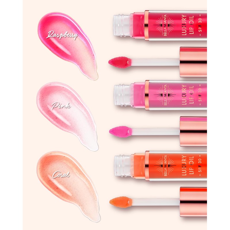 Bellamianta Luxury Lip Oil, SPF 30, Glossy Plump, 3ml, Pink