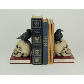 World Of Wonders Evil Omen Raven On Skull Perch Decorative Bookend Set
