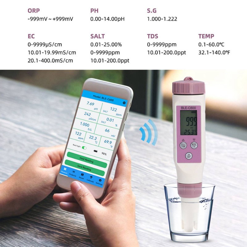 7 in 1 Bluetooth Water Quality Tester Automatically Save Data