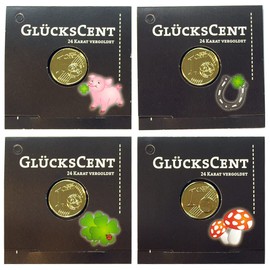 Gedeko Set of 4 Lucky Charm Lucky Scent Gold Plated Lucky Coin for Birthday, Christmas, New Year's Eve, Lucky Pig Lucky Mushroom Clover Horseshoe