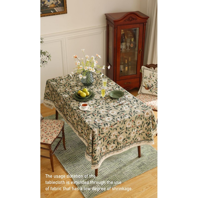 ISAENNE French Tablecloth, Linen/Polyester Blend, Rectangular, 118" x 67", Brune,