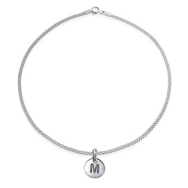 Tiny Minimalist ABC Round Disc Block Letter Alphabet M Initial Anklet For Teen For Women .925 Sterling Silver 10 Inch