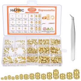 Pack of 200 Threaded Inserts, M2/M2.5/M3/M4/M5/M6 Melting Thread with Tweezers Plastic Box Press-in Nuts Threaded Inserts for 3D Printing Parts Laptop Plastic Parts