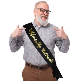 2024 Officially Retired Sash, Celebration Sash for Retirement Party Decorations, Gold Foil Retirement Sash with Large Gold Safety Pin, Retirement Gifts for Both Women and Men(Black)