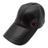 Real Leather Baseball Cap, Black with Maple Leaf Embroidery, Canada