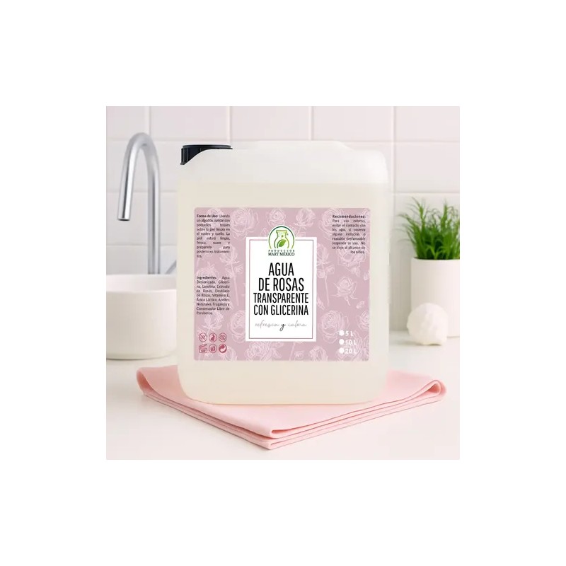 Agua De Rosas Con Glicerina Transparente 5 Litros