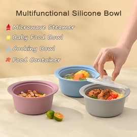 Microwave Bowl Silicone Steamer for Baby Food, Microwave Steamer for Vegetables, Silicone Food Bowl with Lid Dishwasher & Oven Safe (Green, Large)